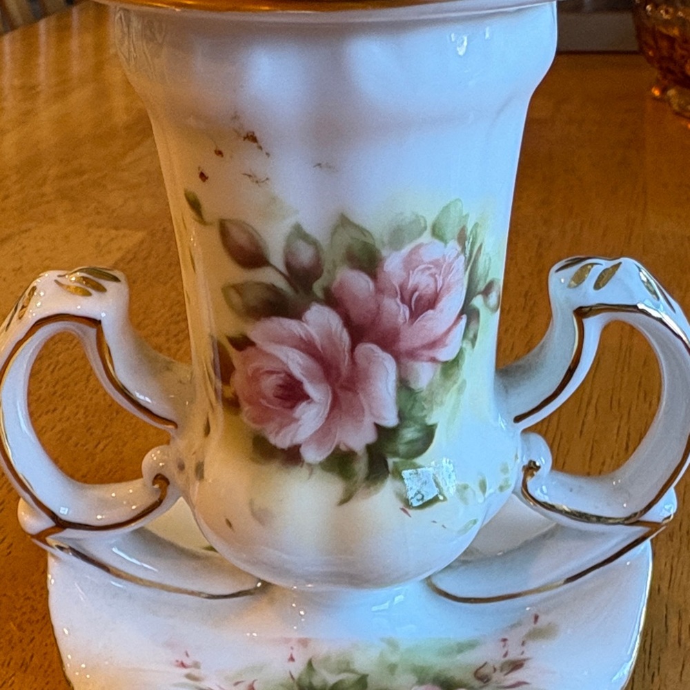 Vintage Cracker Barrel Floral Ceramic Oil Lamp with Pink Roses - Picture 6 of 6